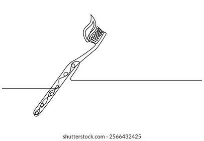 Continuous one line drawing of toothbrush and toothpaste, one line art toothbrush line art, Continuous line drawing toothbrush with toothpaste