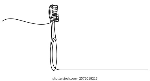 Continuous one line drawing of toothbrush and toothpaste, Toothbrush continuous one line art drawing, Brushing teeth care concept. Vector illustration symbol of Oral care center, outline pro vector.