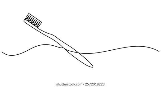 Continuous one line drawing of toothbrush and toothpaste, Toothbrush continuous one line art drawing, Brushing teeth care concept. Vector illustration symbol of Oral care center, outline pro vector.