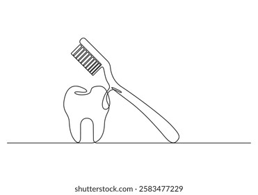 Continuous one line drawing of toothbrush and toothpaste, single line art toothbrush and toothpaste vector illustration