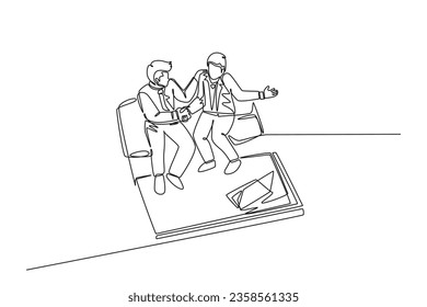 Continuous one line drawing top view of businessmen handshaking his business partner after deal big project. Great teamwork. Business deal concept. Single line draw design vector graphic illustration
