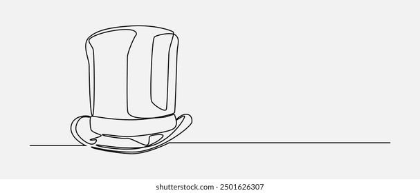 Continuous one line drawing of top hat. Headwear, magician, accessory, classic concept. Editable stroke vector.