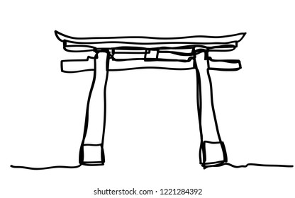 Continuous  one line drawing  of  Torii traditional japanese gate vector  eps.10 