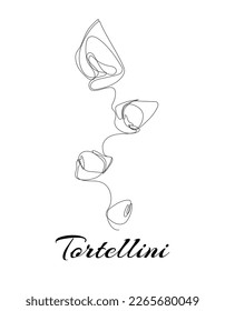 Continuous one line drawing of tortellini. Simple vector illustration