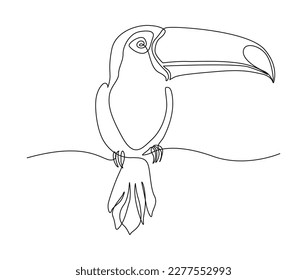 Continuous one line drawing of toucan bird. Simple toucan outline vector illustration. 