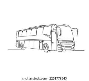 Continuous one line drawing of tourist bus. Simple travel bus line art vector illustration.