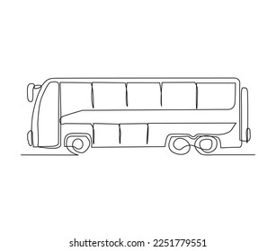 Continuous one line drawing of tourist bus. Simple travel bus line art vector illustration.