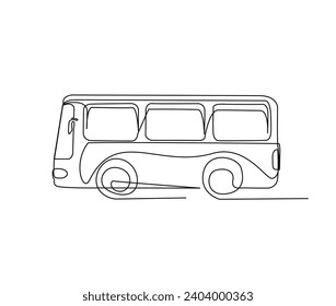 Recorrido continuo de una línea del autobús turístico. Simple ilustración vectorial de contorno de bus de viaje.