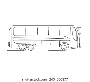 Continuous one line drawing of tourist bus. Simple travel bus outline vector illustration.