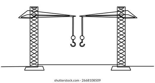 Dibujo de una línea continua de un diseño de arte de línea de Vector dibujado a mano de contorno de grúa de torre.