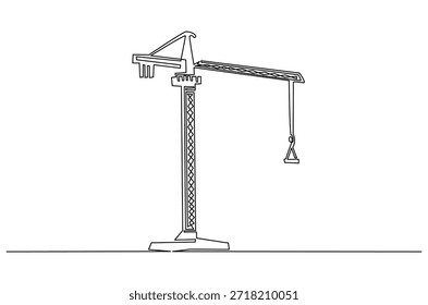 Desenho contínuo de uma linha do guindaste de torre. Ilustração de desenho de linha única da grua de construção. Construção, construção e construção de conceito de arte vetorial.