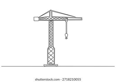 Kontinuierliche einzeilige Zeichnung des Turmdrehkrans. Einzeilige Zeichnung Illustration von Baukran. Bau, Bau und Konstruktion Konzept, Vektorkunst. Doodle-Linie Illustration.