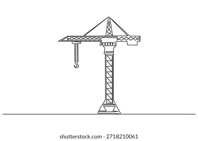 Desenho contínuo de uma linha do guindaste de torre. Ilustração de desenho de linha única da grua de construção. Construção, construção e construção de conceito de arte vetorial.