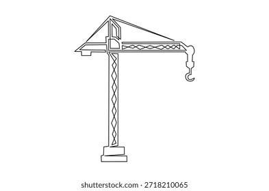Dibujo continuo de una línea de la grúa de la torre. Ilustración de dibujo de una sola línea de la grúa de construcción. Arte vectorial de concepto de construcción, construcción y construcción. Ilustración de la línea Doodle.