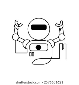 Continuous one line drawing toy robot for kids. Retro robot vintage toys icon. Metal computer man or cyborgs. Friendly mechanism. Children's toy robot. vector graphic illustration