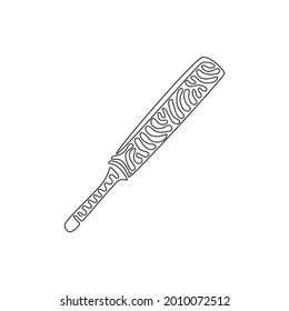 Continuous one line drawing traditional wood cricket bats. Wooden bat, game of cricket, sports equipment for cricket. Outdoor sport. Swirl curl style. Single line design vector graphic illustration