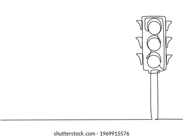 Continuous one line drawing traffic lights and poles to regulate vehicle travel at road intersections  There are red  yellow  green lights  Single line draw design vector graphic illustration 
