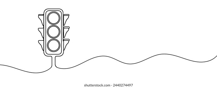 Continuous one line drawing of traffic lights with poles to regulate vehicle travel at road intersections. There are red, yellow, green lights. Single line draw design vector graphic illustration