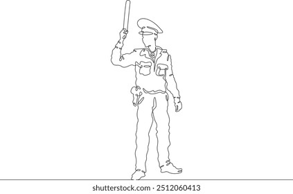 Continuous one line drawing traffic controller.Traffic policeman.Road inspection. . One continuous line isolated minimal illustration.