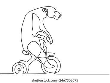 Continuous one line drawing a trained big bear playing a bicycle around the track in the circus arena.