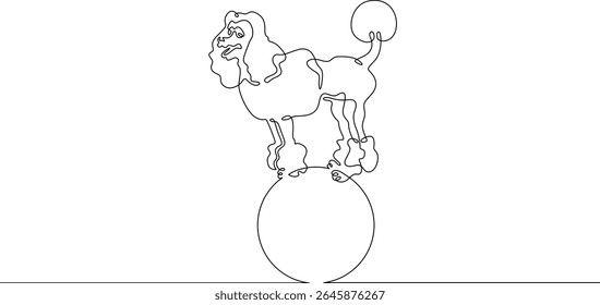 Continuous one line drawing trained dog. The dog performs in the circus. Circus..One continuous line isolated minimal illustration.Not AI.
