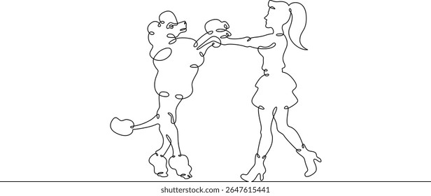 Continuous one line drawing trained dog. Animal trainer. Circus artist with a dog. Circus. One continuous line isolated minimal illustration.Not AI.