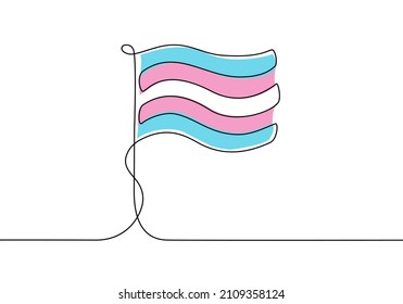 Continuous one line drawing of transgender flag. Minimalist design on white background.