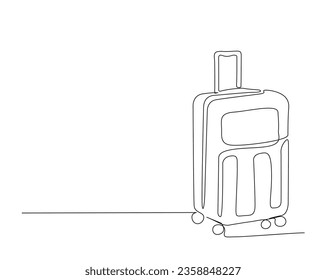 Continuous one line drawing of travel suitcase with wheels. Travel bag outline vector illustration.  Editable stroke.