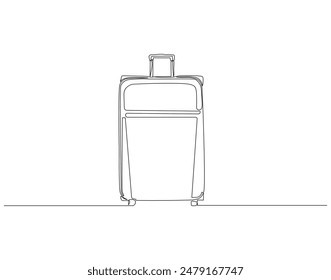 Continuous one line drawing of travel suitcase. One line drawing illustration of travel bag. Travel concept continuous line art. Editable outline.