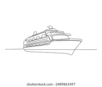 Dibujo continuo de una línea de crucero de viaje. Crucero en ilustración de contorno simple. Vector de línea editable