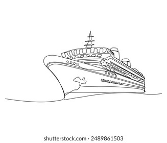 Dibujo continuo de una línea de crucero de viaje. Crucero en ilustración de contorno simple. Vector de línea editable