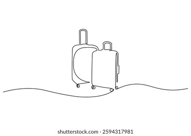 Continuous one line drawing of Travel suitcase. Single line drawing illustration of Luggage bag. Suitcase for travel concept vector art. Doodle line illustration.
