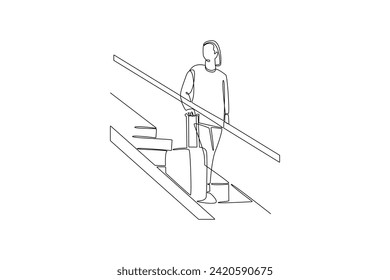 Continuous one line drawing Traveling with bag or suitcase concept. Doodle vector illustration.