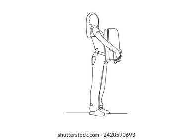Continuous one line drawing Traveling with bag or suitcase concept. Doodle vector illustration.