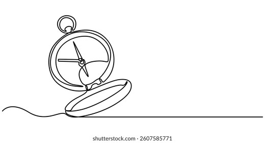 Continuous one line drawing of traveller compass. One line drawing illustration of compass navigate and adventure. Navigation, direction, journey concept line art. Editable outline, Magnetic compass.