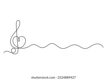 Continuous one line drawing of treble abstract music notes vector illustration