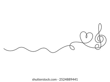 Continuous one line drawing of treble abstract music notes vector illustration