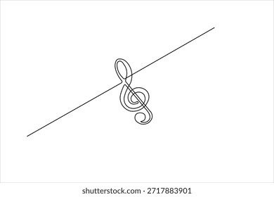 Continuous one line drawing of a treble clef music symbol with a circular stroke. Minimalist artistic design for melody and song on white background.