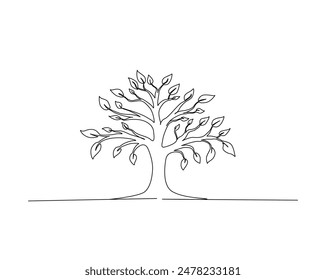 Continuous one line drawing of tree plant art style . Tree in single outline vector illustration for eco green nature concept. Editable stroke.