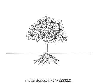 Dibujo continuo de una línea del estilo del arte de la planta del árbol . Árbol en Ilustración vectorial de contorno único para el concepto de naturaleza ecológica verde. Trazo editable.