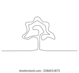 Continuous one line drawing of tree. Single line drawing illustration of tree. Environmental greening concept vector art. Doodle line illustration.
