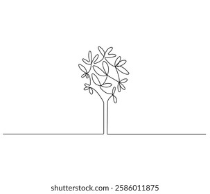 Continuous one line drawing of tree. Single line drawing illustration of tree. Environmental greening concept vector art. Doodle line illustration.
