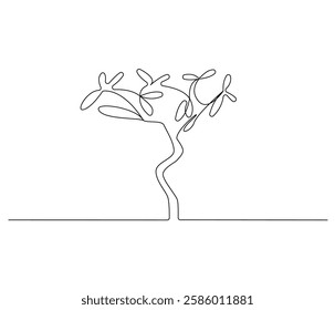 Continuous one line drawing of tree. Single line drawing illustration of tree. Environmental greening concept vector art. Doodle line illustration.
