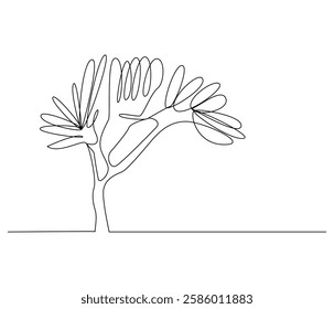 Continuous one line drawing of tree. Single line drawing illustration of tree. Environmental greening concept vector art. Doodle line illustration.
