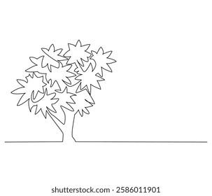 Continuous one line drawing of tree. Single line drawing illustration of tree. Environmental greening concept vector art. Doodle line illustration.
