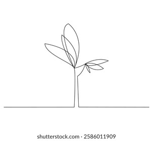 Continuous one line drawing of tree. Single line drawing illustration of tree. Environmental greening concept vector art. Doodle line illustration.
