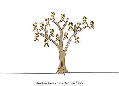 Continuous one line drawing tree whose leaves are campaign ribbons. Symbolization of the brain network system. Nerves. Sick. World Multiple Sclerosis Day. Single line draw design vector illustration