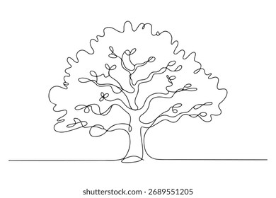 Desenho contínuo de uma linha de árvore minimalista natureza design ilustração
