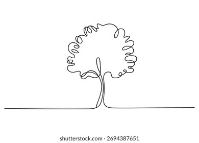 Dibujo continuo de una línea de ilustración de diseño de naturaleza minimalista de árbol
