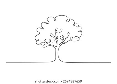 Continuous one line drawing of tree minimalist nature design illustration

